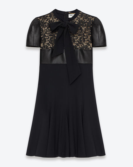 Saint Laurent Paris - Short Sleeve Leather Bow Dress $4190