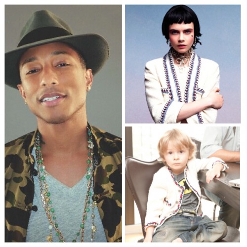 Pharrell Williams, Cara Delevingne and Hudson Kroenig 
