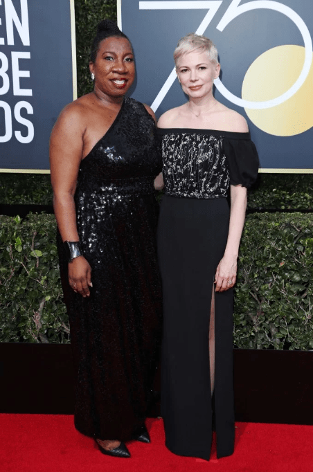 Michelle Williams in Lois Vuitton with Tarana Burke of Me Too