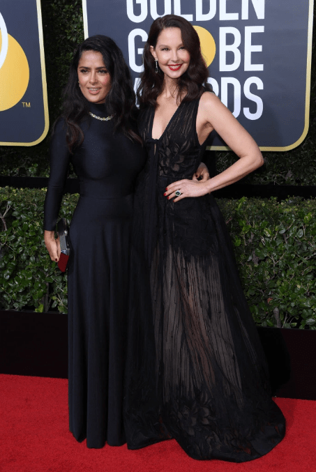 Salma Hayek in Balenciaga with Ashley Judd in Elie Saab